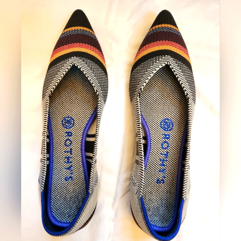 Rothy's The Point Pointed Toe Striped Slip On Women’s Size 7